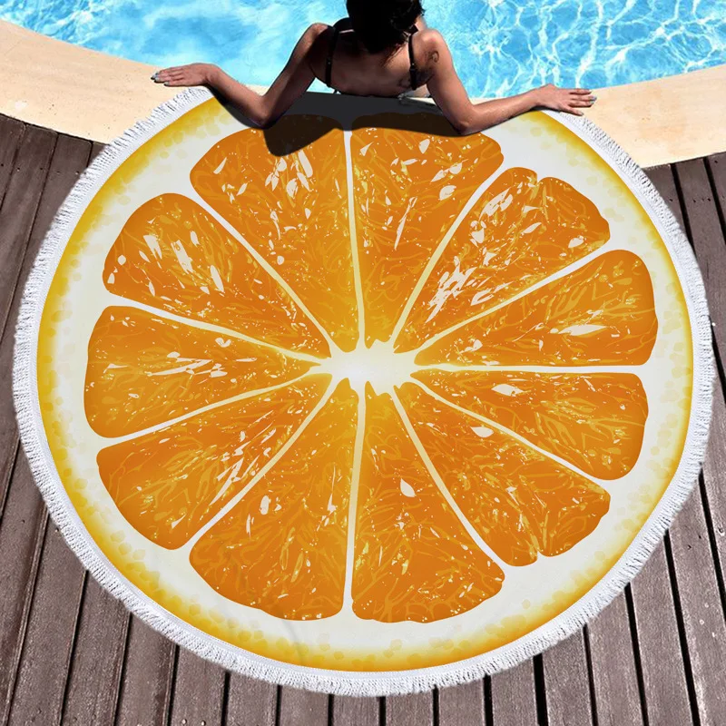 Round Beach Towel Microfiber with Fringe Fruit Bath Towel Scarf Towel Tablecloth Picnic Mat