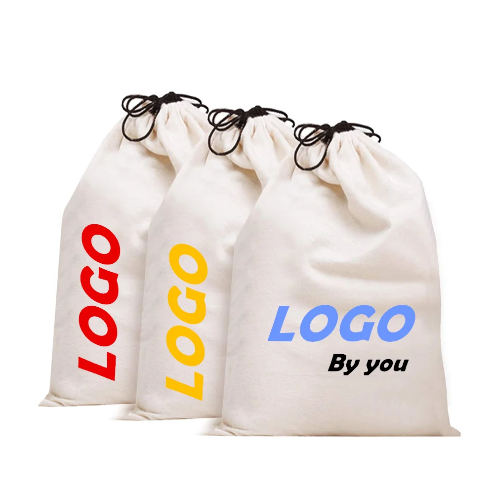 Custom Printed Logo Cotton Canvas with Drawstring Shopping Tote Pouch for Muslin Storage Handbags Clothes Books Shoes Dust Bags