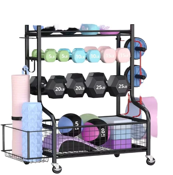 Factory Sale Home Gym Yoga Mat Storage Rack for Dumbbells Kettlebells Foam Roller Resistance Bands Workout Equipment Storage