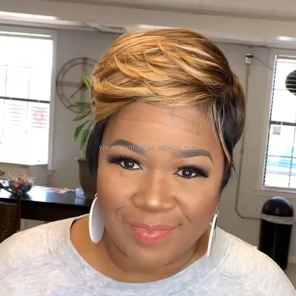 Wholesale Cheap Price Machine made Short 4 Inch Side parting Pixie cut synthetic wig for beauty