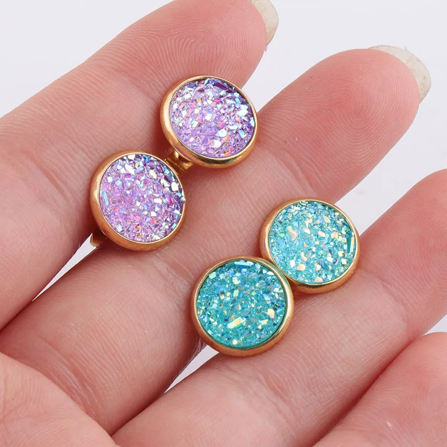 daern 10mm Full Star earrings Stainless steel water plated real gold mineral crystal cluster Earrings sold on