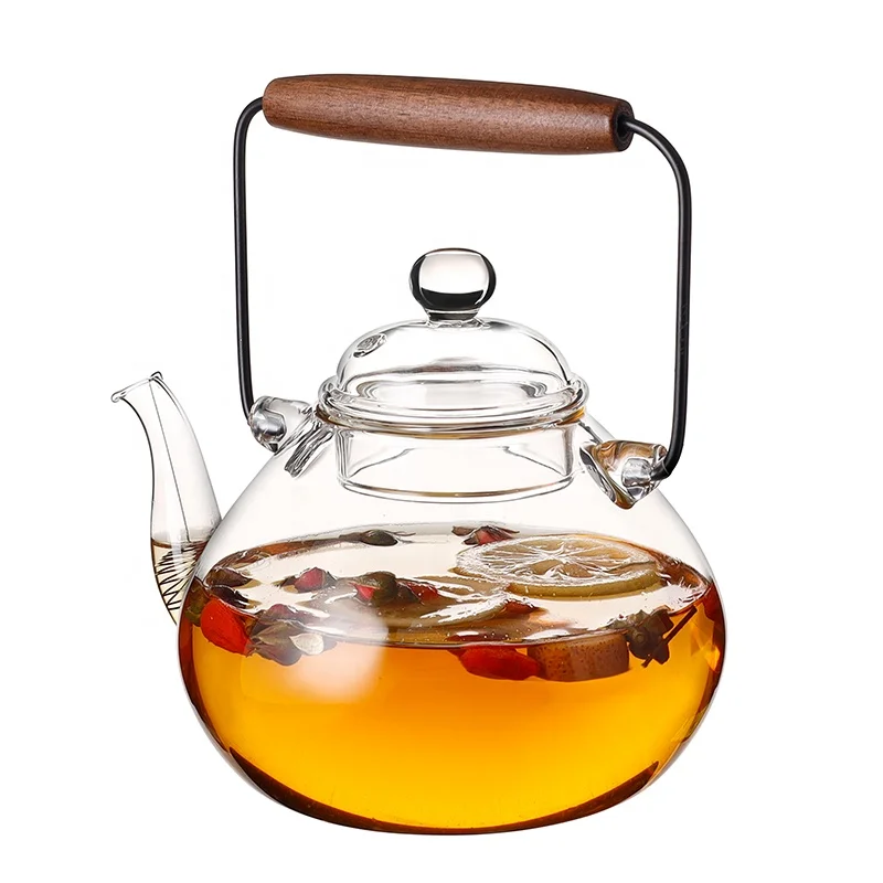 950ml long handle minimalist heat resistant high borosilicate glass tea pot glass tea set with infuser