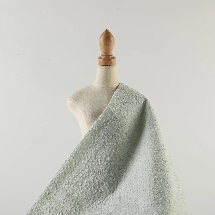 New premium 135GSM solid woven cotton round embroidered fashion fabric for garment