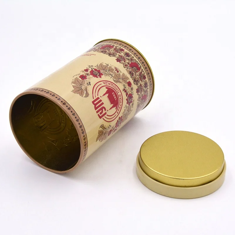 Round tea packaging metal tin container with insert lid