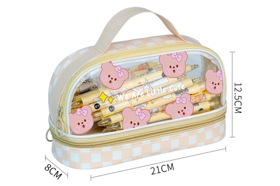 Double Cute Transparent Pen Bag Large Capacity Simple Zipper Student High Appearance Level Portable Pencil case