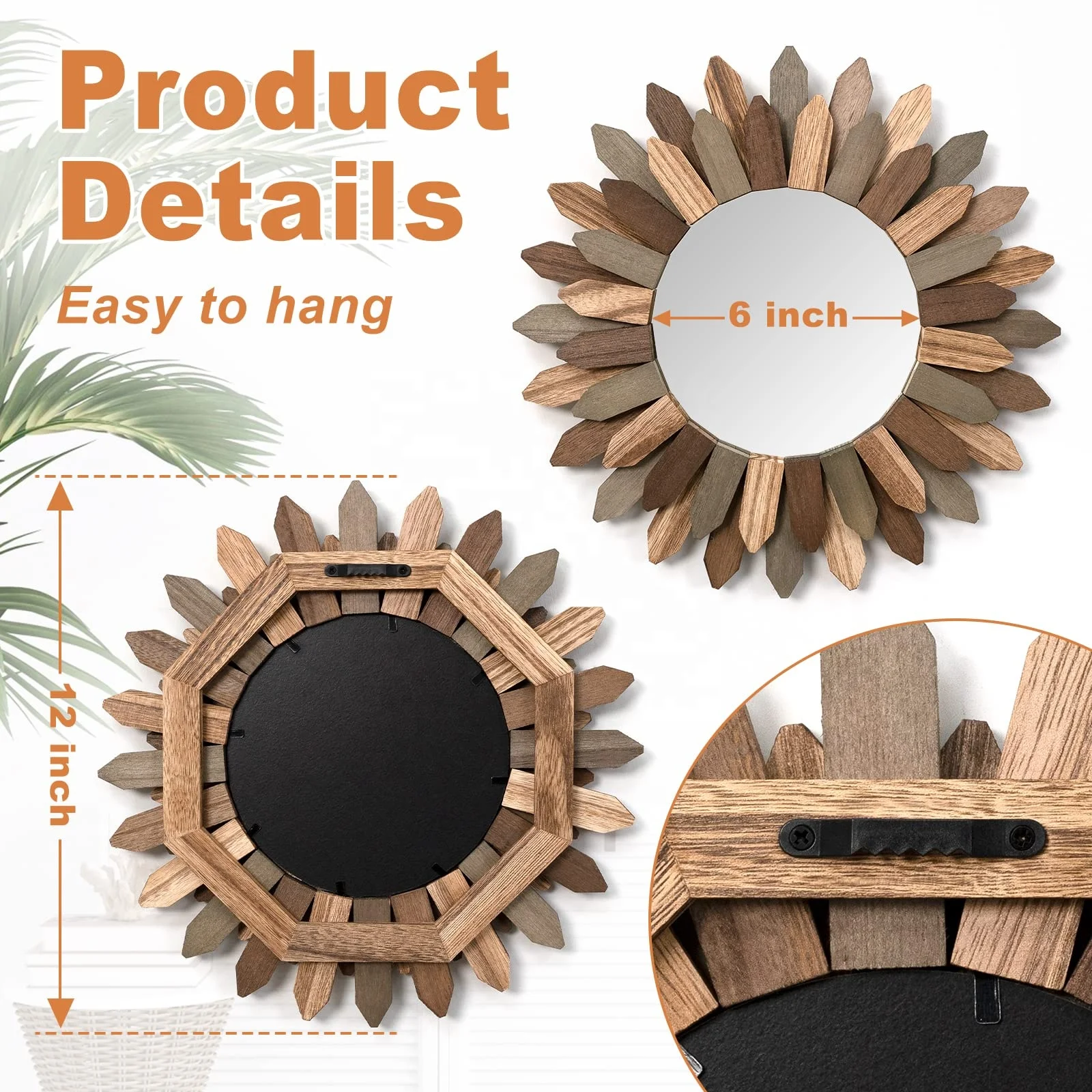 Bathroom Livingroom Bedroom null Bedroom Gifts Gallery Round Solid Wood Mirror Wooden Color Circle Mirror