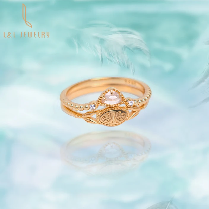 Moonstone S925 Gilding Romanesque Style Double Layer Ring Sterling Silver 925 Silver & Moonstone&zircon Gold Plated Fashion