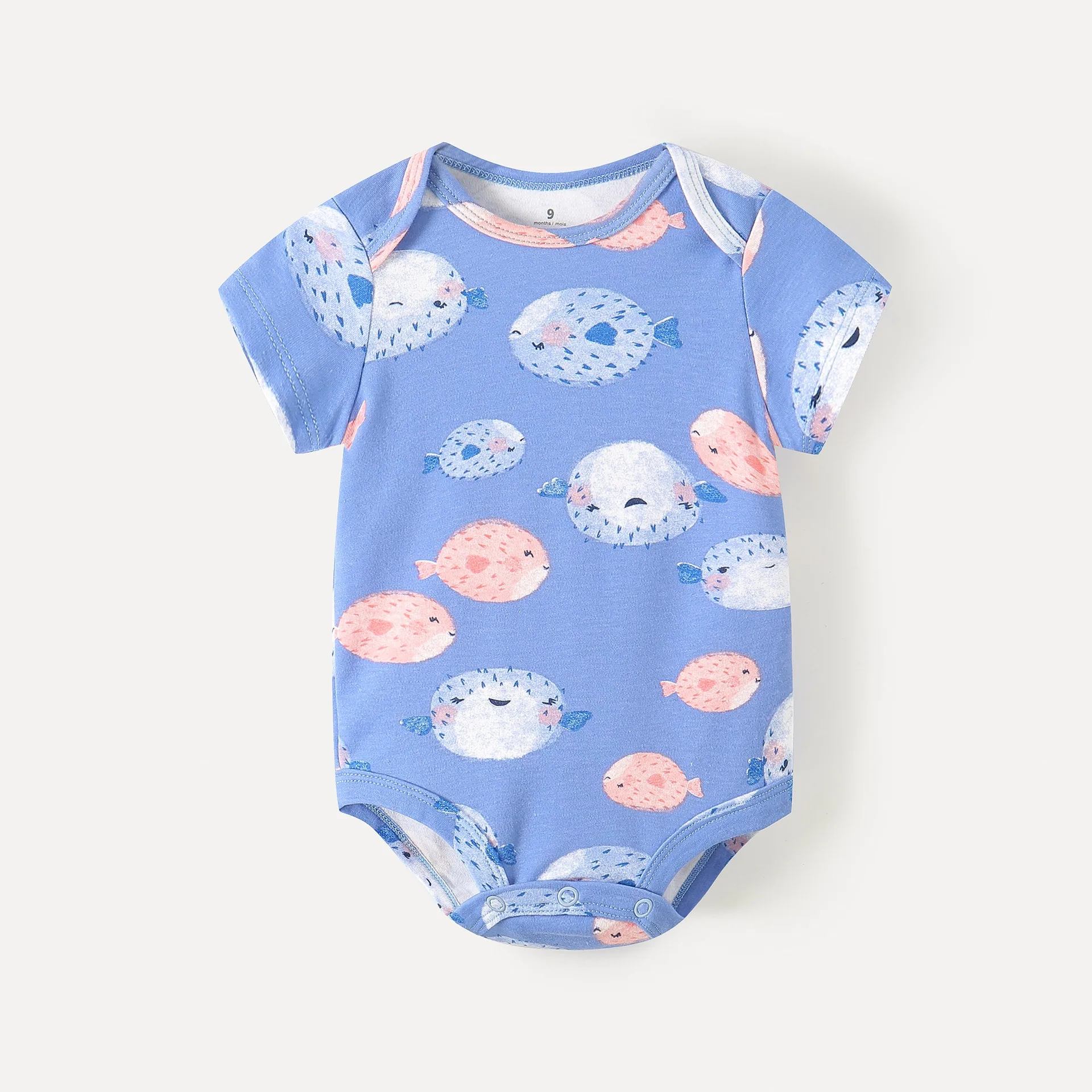 High quality summer bebe products comfortable knitted cotton baby wear short sleeve snap button multiply cartoon pattern