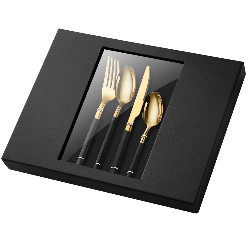 24pcs Shiny Gold Plated Spoon Fork Knife Cutlery Set Stainless Steel Flatware Set For 6 Tableware Gift Set With Case (1600186667486)