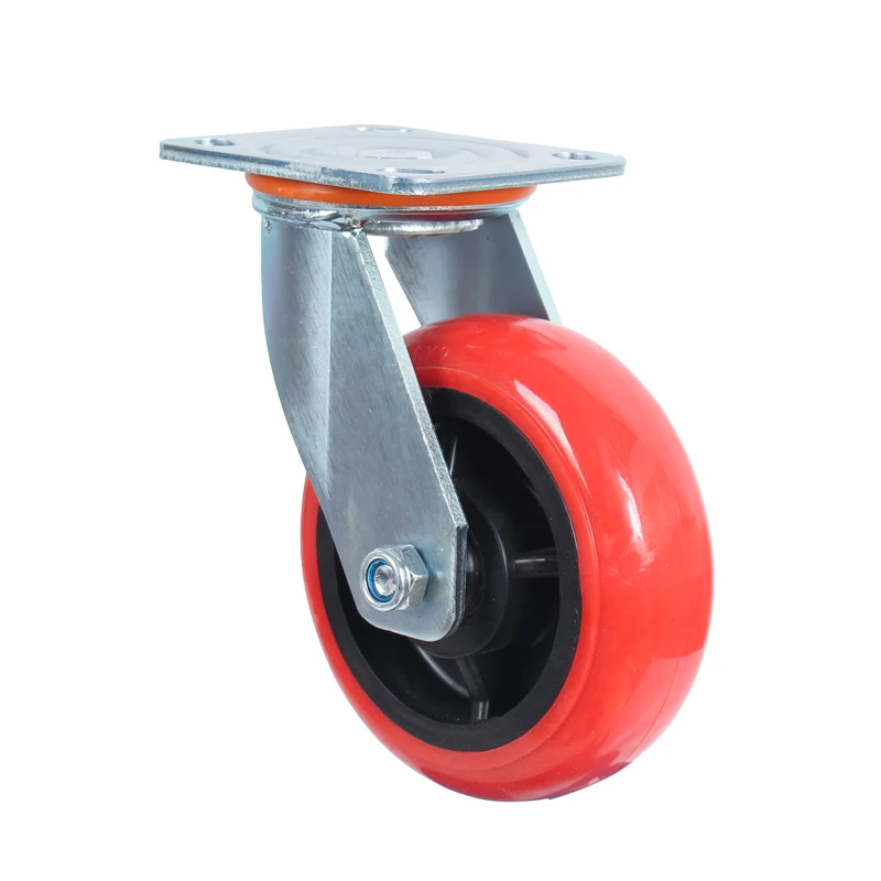 Durable industrial style red pu polyurethane solid swivel caster wheels 4 5 6 8 inch size
