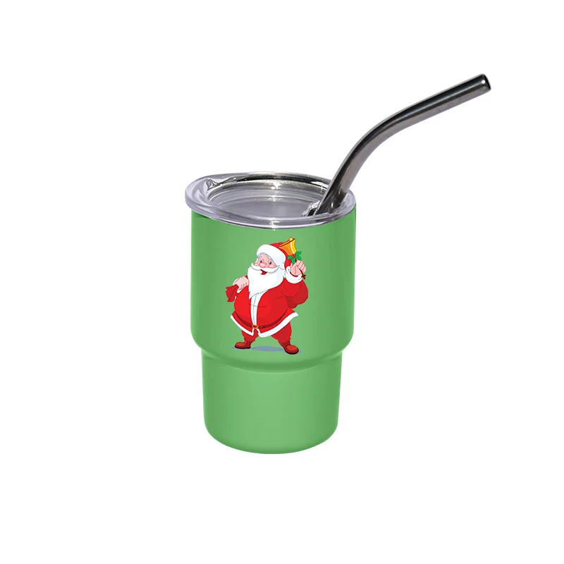 Christmas gift 3oz tumbler shot glasses colorful stainless steel shot cup 3oz wine cup with foil lid and straw