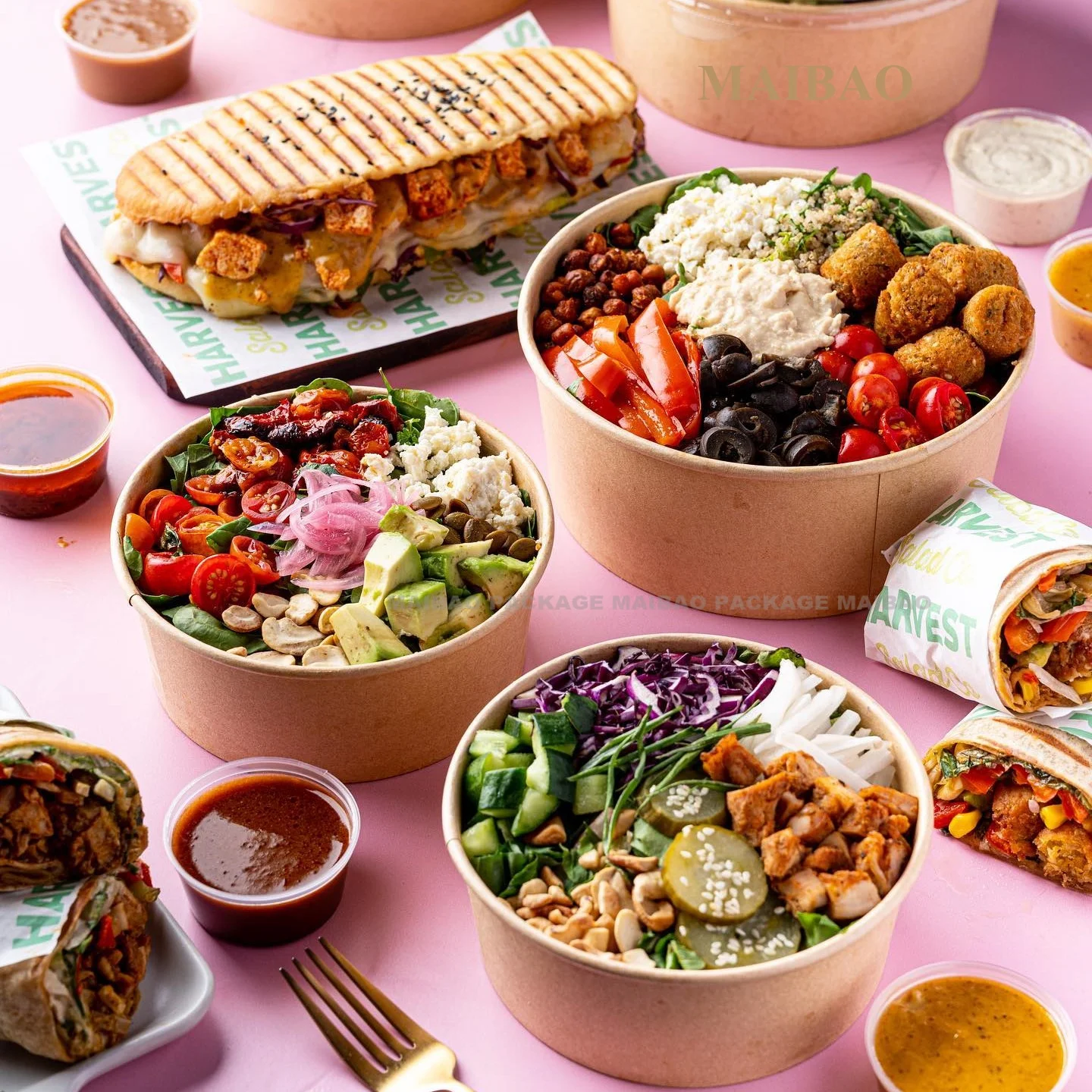 100% Eco Friendly Biodegradable Food Packaging Cup Bowl Pla Pe Coating Disposable Brown Round Kraft Paper Salad Bowl With Lid