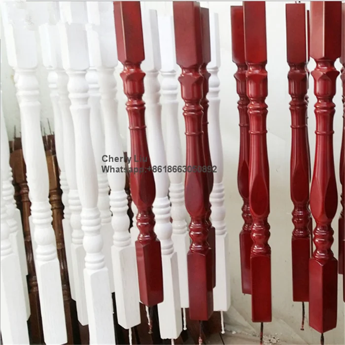 Decorative Wood carved Railing Pillars For Balcony wood stair post wooden baluster for stairs