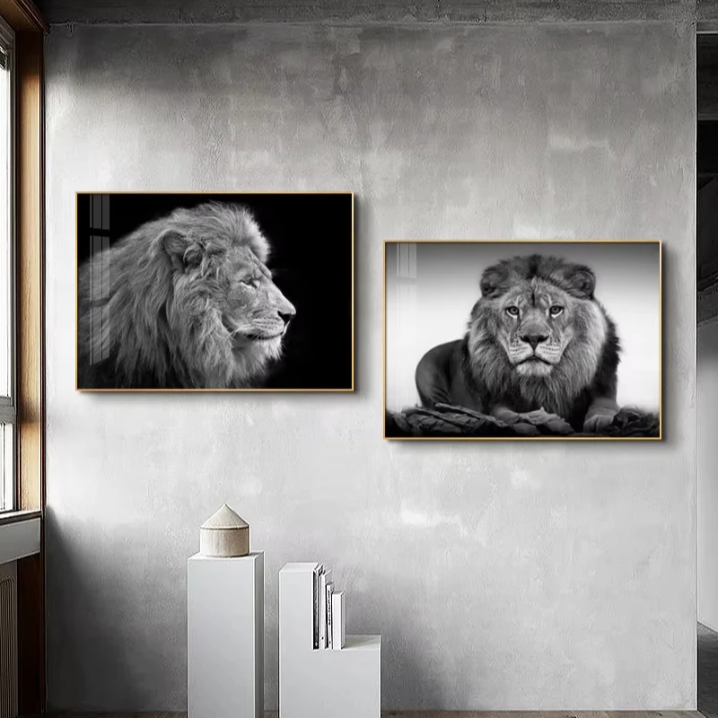 Living Room Lion Decorative Painting Animal Mural Bedroom Lion Black and White Wall Art Office Tiger Background Wall Painting