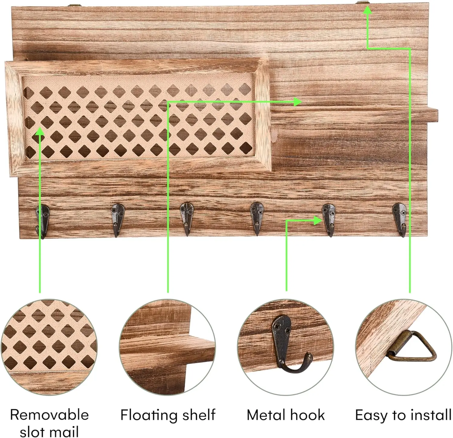 Wooden key holder Wall hanging Corridor hanger pendant classification and Key holder Coat hanger with coat hook (brown)