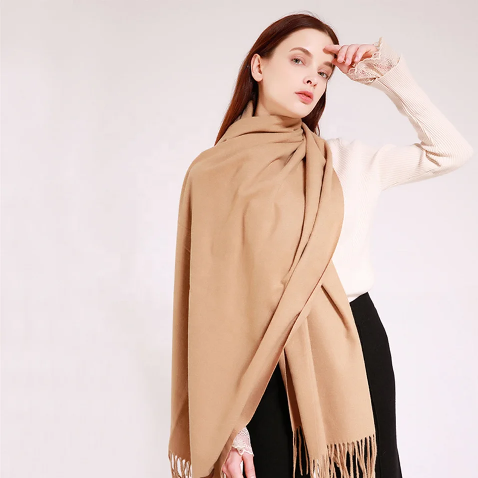 Manufacturer pure color cashmere scarf thick warm pashmina scarf for women woolen shawls for ladies