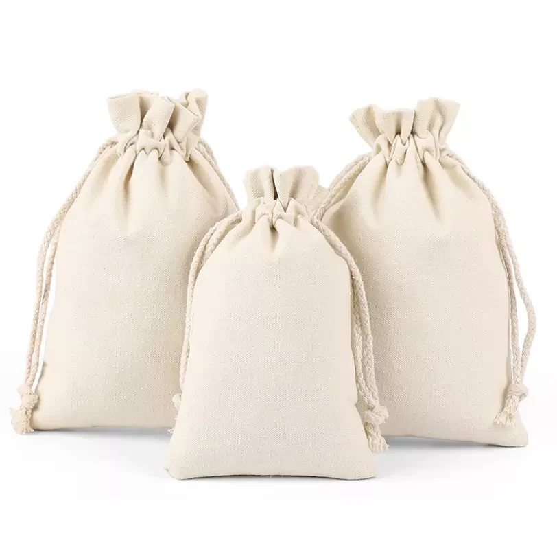 Customized Canvas Bags Pouches Muslin Coffee Beans Packing Gift Custom Cotton Canvas Fabric Muslin Drawstring Bag
