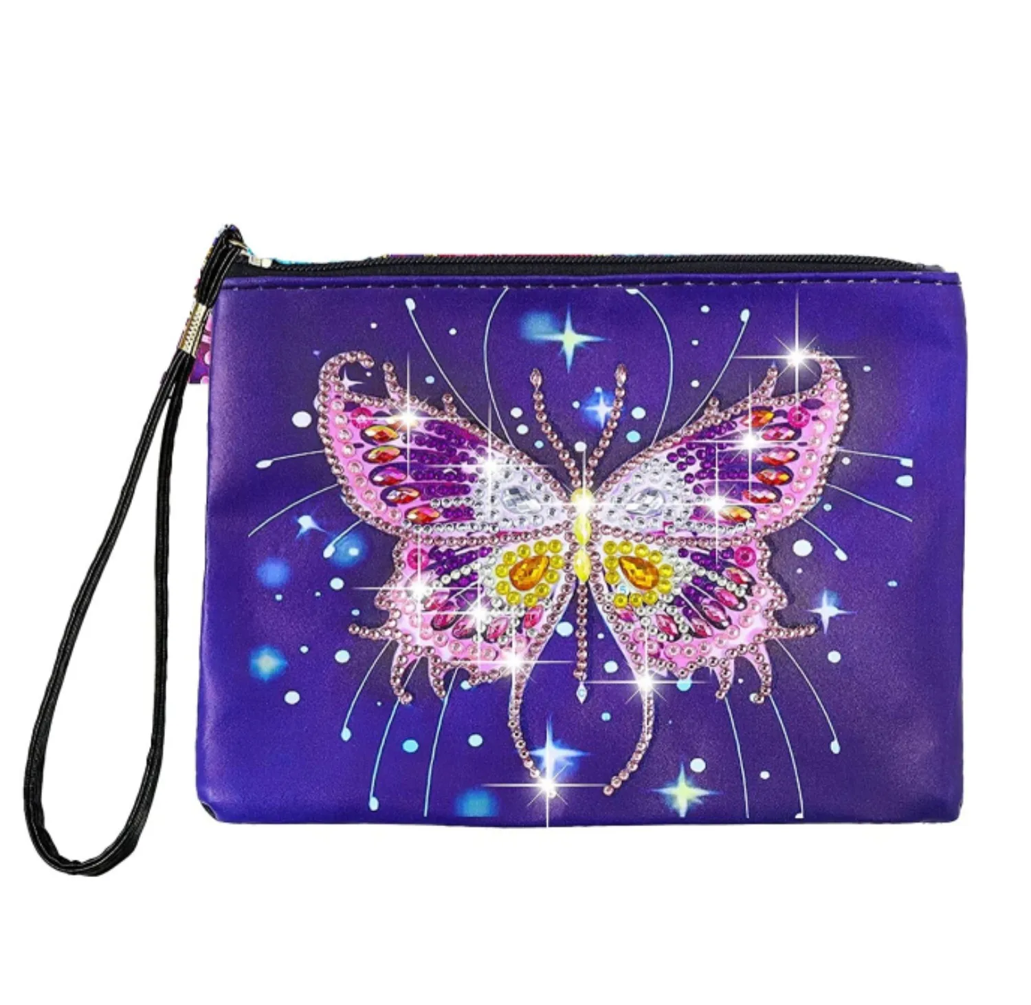purple butterfly girls hobby diy gift   crystal beads painted storage bag