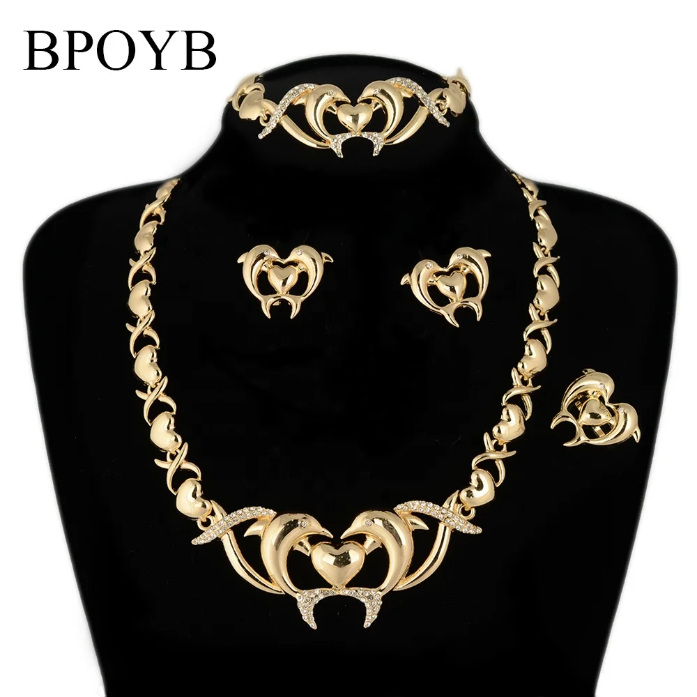 
BPOYB Hot Dubai African High Quality Gold Jewelry 18k Gold Plating Women Jewelri Set Xoxo Heart Dolphin Lead And Nickel Free 