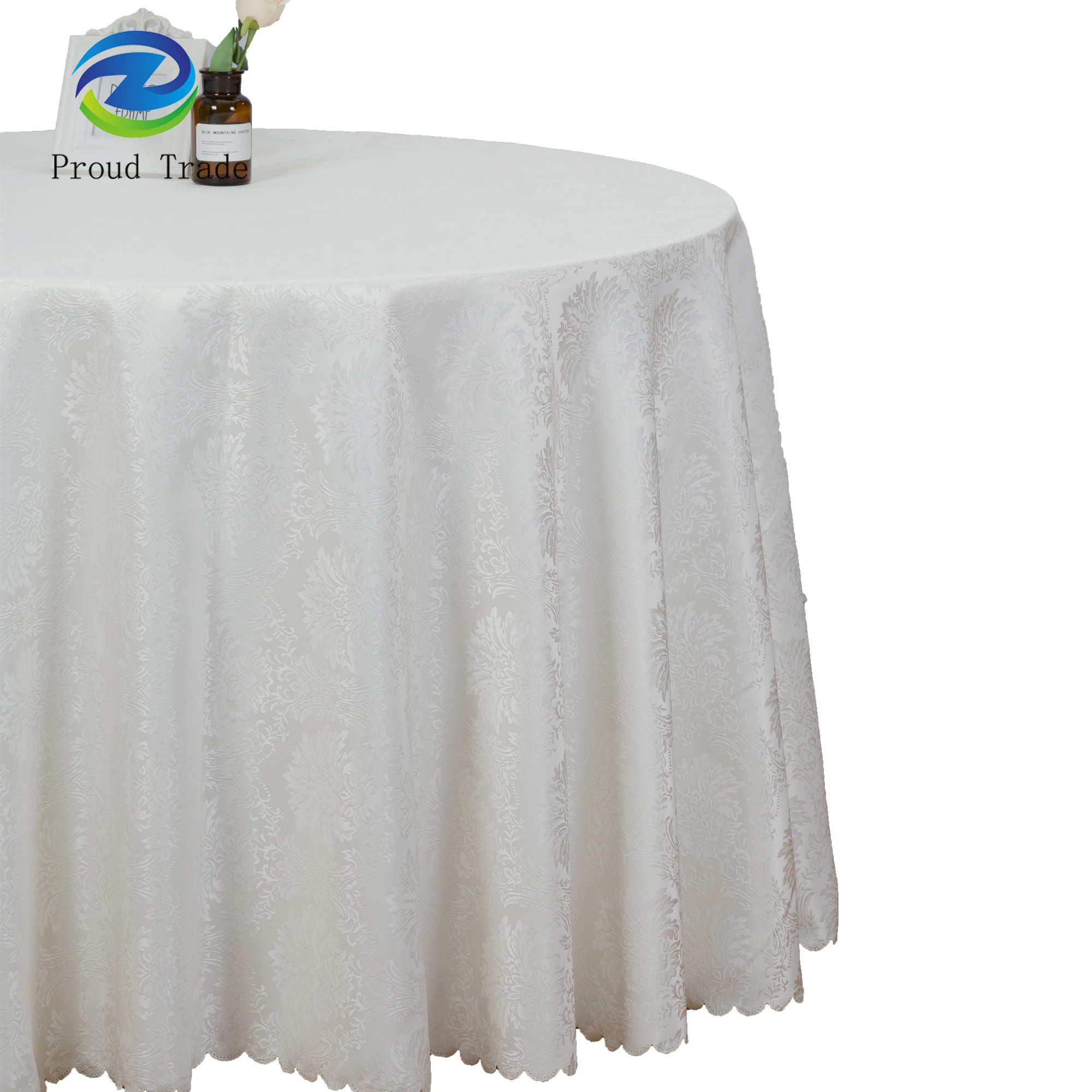 Wholesale Tablecloth Custom Size Wedding Solid Hotel Damask White Table Cover 120 Inch Round Tablecloth