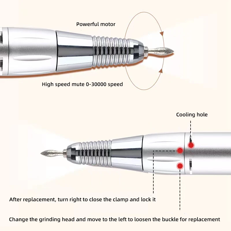 Professional Electric Nail Drill 30000 RPM Manicure Polishing Rechargeable Nail Drill Machine
