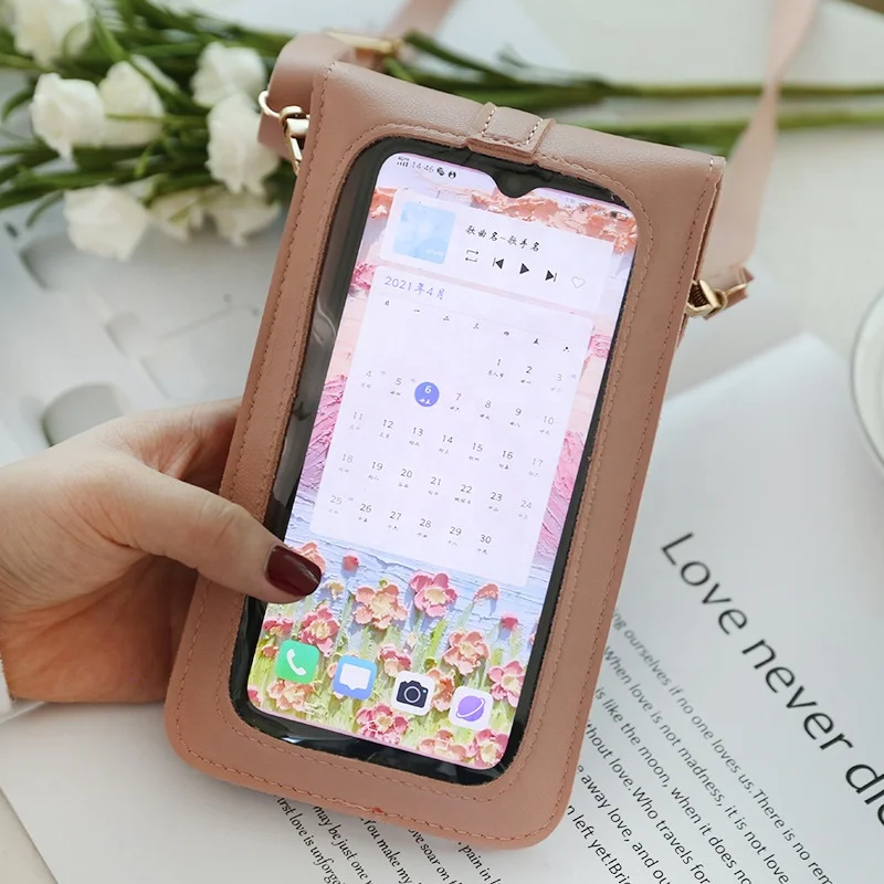 2021 high quality fashion Korean version lock Messenger Touch Screen Mobile phone bag with adjustable shoulder strap
