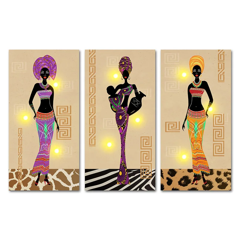 Abstract African Dancing Woman Paintings and Wall Arts Painting Modern Wall Arts with lights