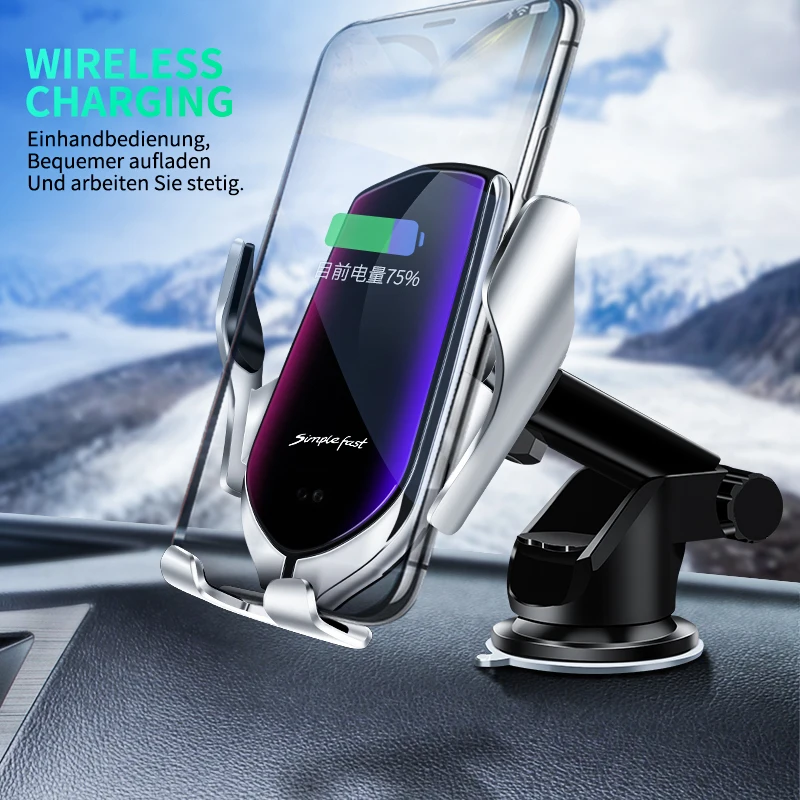Chargeur San Fil Infrared Sensor Auto Clamping Wireless Car Charger Phone Holder for Car Charger Fast Charging Draadloze Oplader