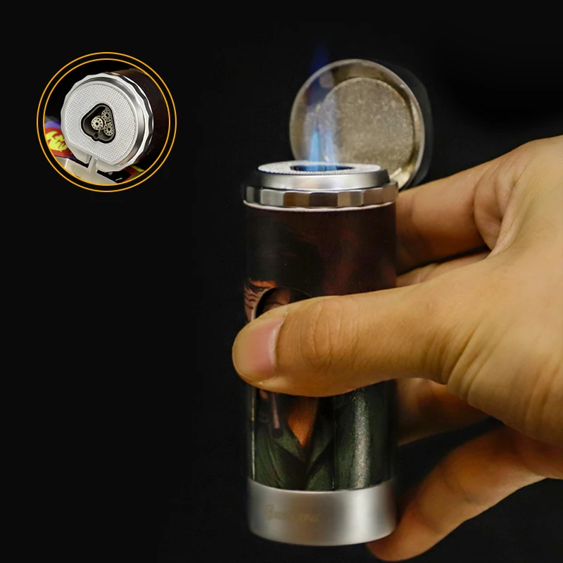 Guevara Fashion pattern gas jet flame refillable cigar lighter with puncher holder