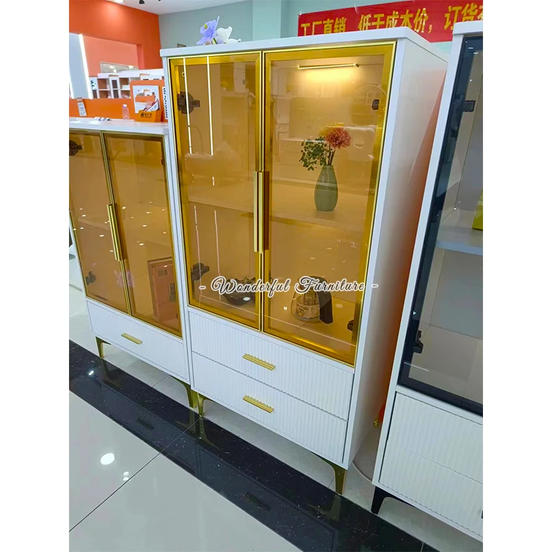 MDF White Bookcase With Glass Doors For Home Office Modern Showcase For Living Room