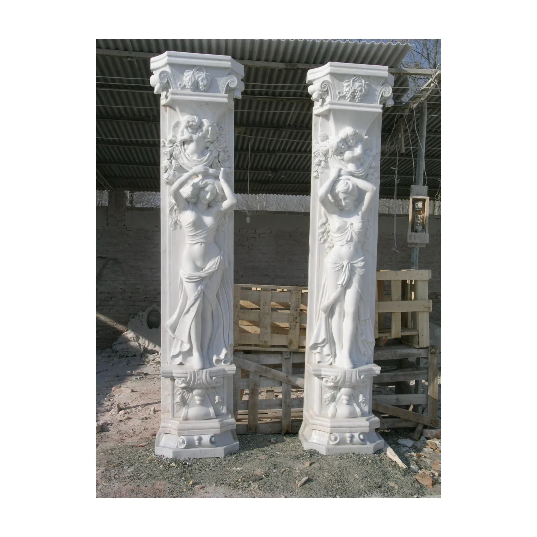 Factory Wholesale Outdoor Garden Decorative Hand Carved White Marble Stone Statue Post