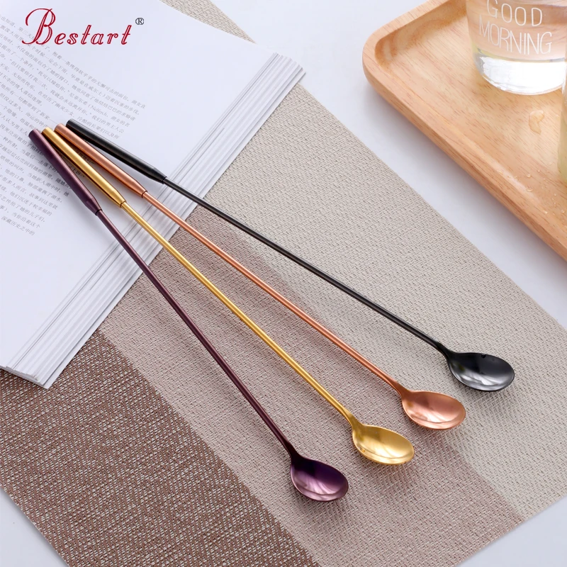 Custom logo Mixing Wine long handle black Spoon Stainless Steel Cocktail tools Bar spoon