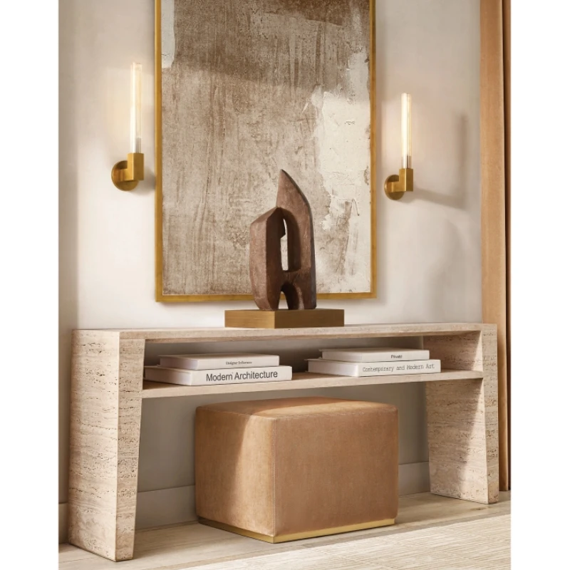 Popular Design Light Beige Travertine Rectangle Stone Console Table For Sitting Room Dining Room