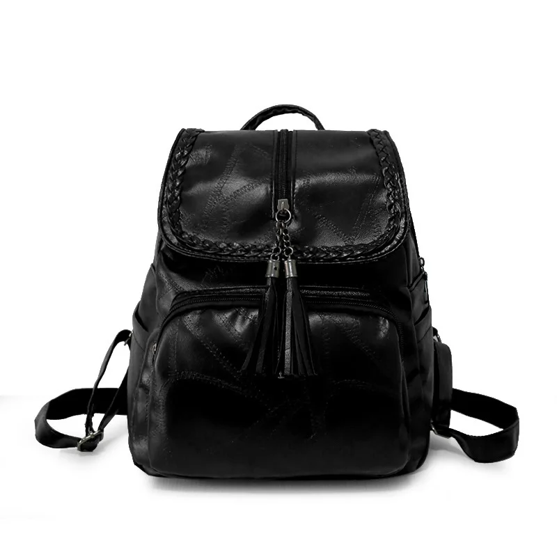 2024 New Backpack Female New Backpacks For Women Black Travel Backpack Soft Leather School Bags For Teenage Girls And Women