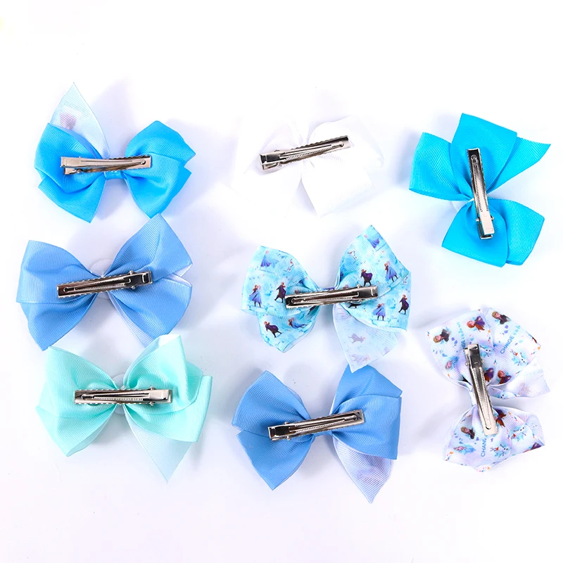 Горячая Распродажа Синий тканевый бант набор детский для волос Аллигатор заколка банты девочек