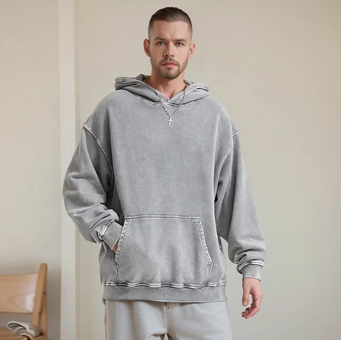 INFLATION Acid Washed Hoodie Men Custom Logo Printed OEM Black Oversized Men Sweatshirt Hoodie