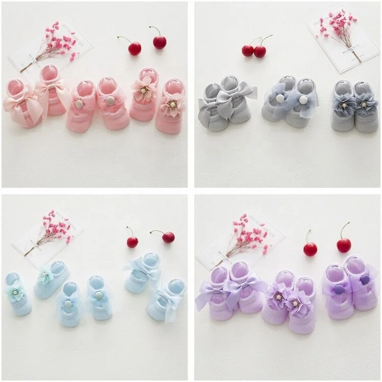 
2021 New hotssale gift packing cute organic cotton baby grip girl socks with bows 