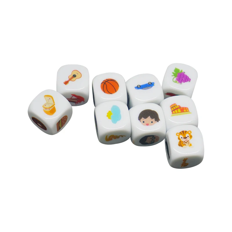 Spot goods D6 9x Acrylic Story Cubes Dices Sets Fun Story Telling Activity Game Educational Toys for Kids Children Boys Girls