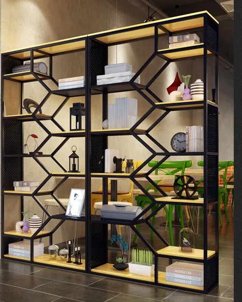 HQSLP New Design high quality modern metal bookshelf wooden bookcase for office home
