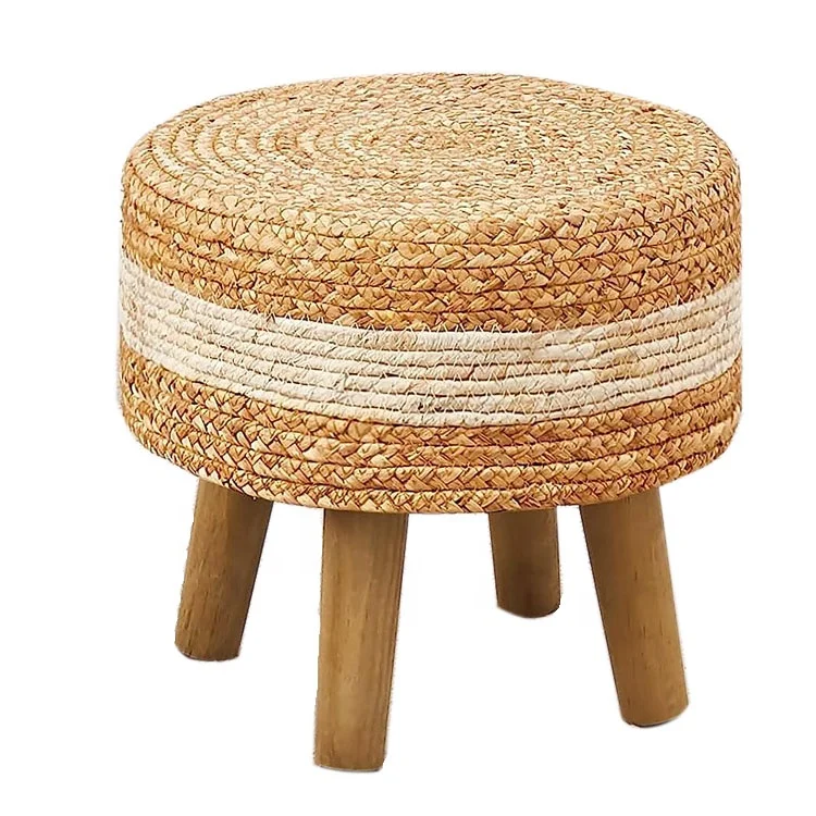 new design 2023 Living room Wholesale Natural Seagrass Hand Weave Soft Sofa Foot Stool for bedroom
