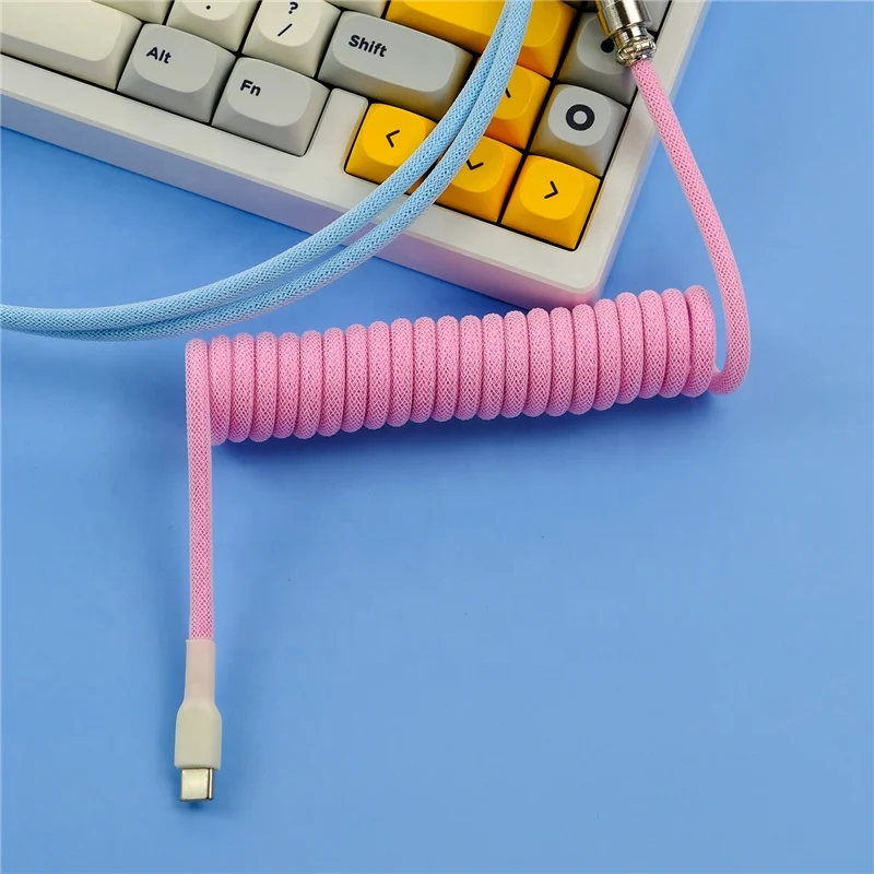 Custom Design 3M Coiled Aviator Connector Data Cable Type C USB Keyboard  For Mechanical Keyboard Spiral Paracord with Sleeve