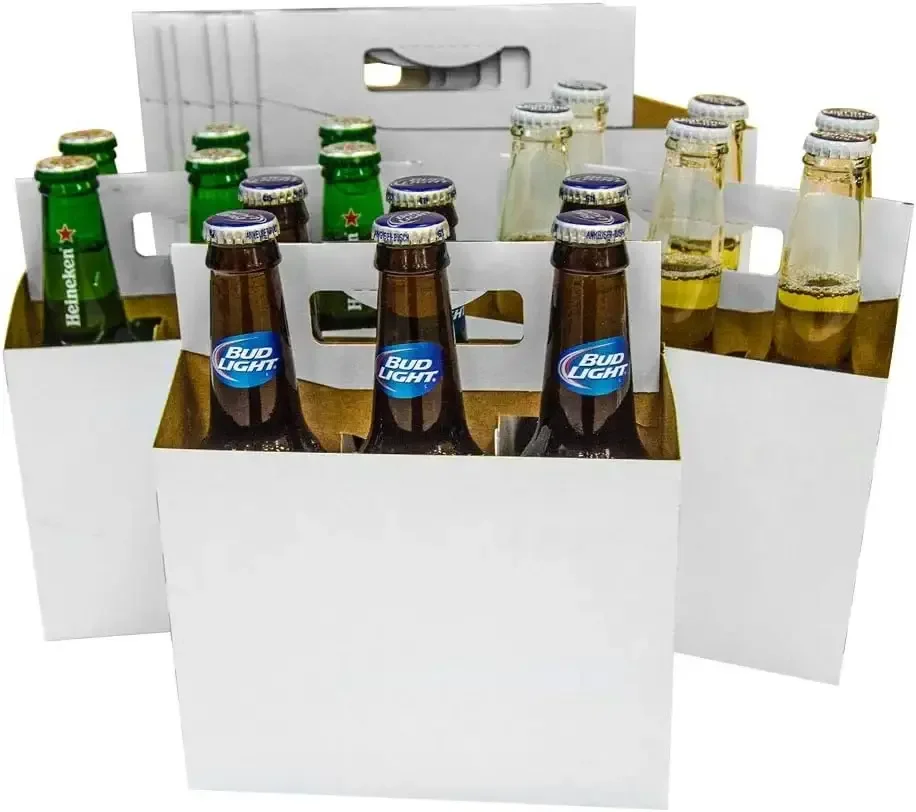 High Quality  Bottle  Holder Sturdy Folding 6 Pack Beer Bottle Carrier Takeaway Cardboard 6 Pack Wine Bottle Carrier