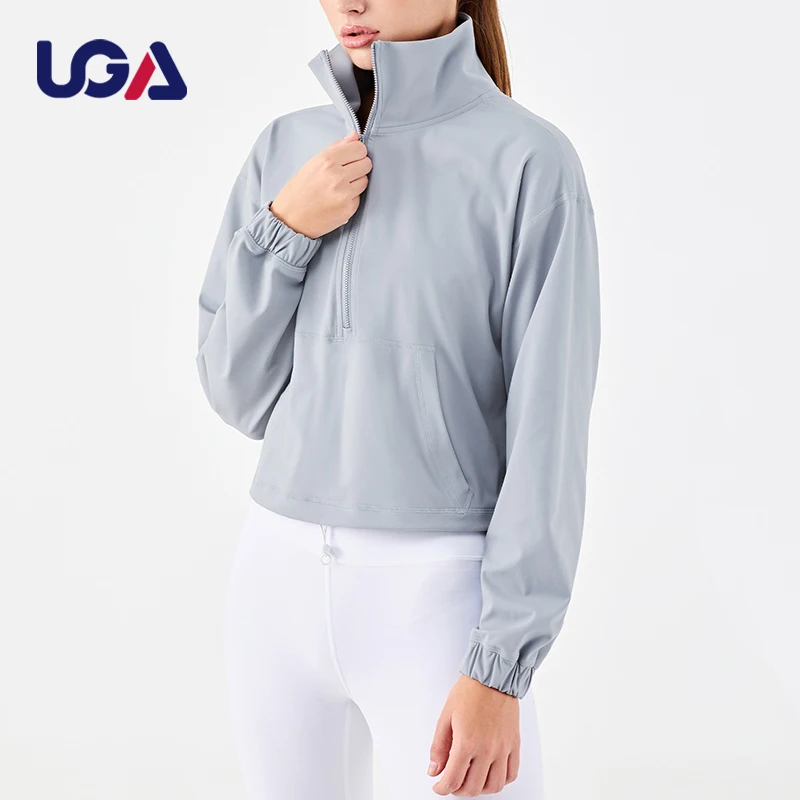 High Elastic Ladies Activewear Running Stand Collar Thick Sports Jacket Womens Solid Autumn Outdoor Zip Up Yoga Top Jacket