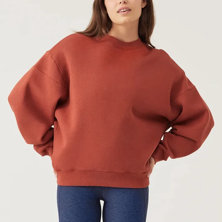 New Women Sweatshirt And Hoodies Without Hood 100% Cotton Pullover Crew Neck Drop Shoulder Long Sleeve Pullover