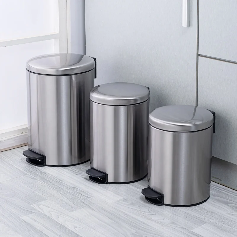 Bathroom Litter Bin Stainless Steel Trash Cans Kitchen Foot Pedal Trash Bin
