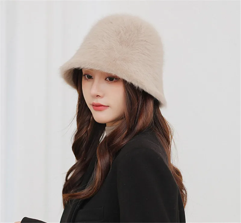 Ready to ship wholesale fuzzy custom rabbit fur bucket hats
