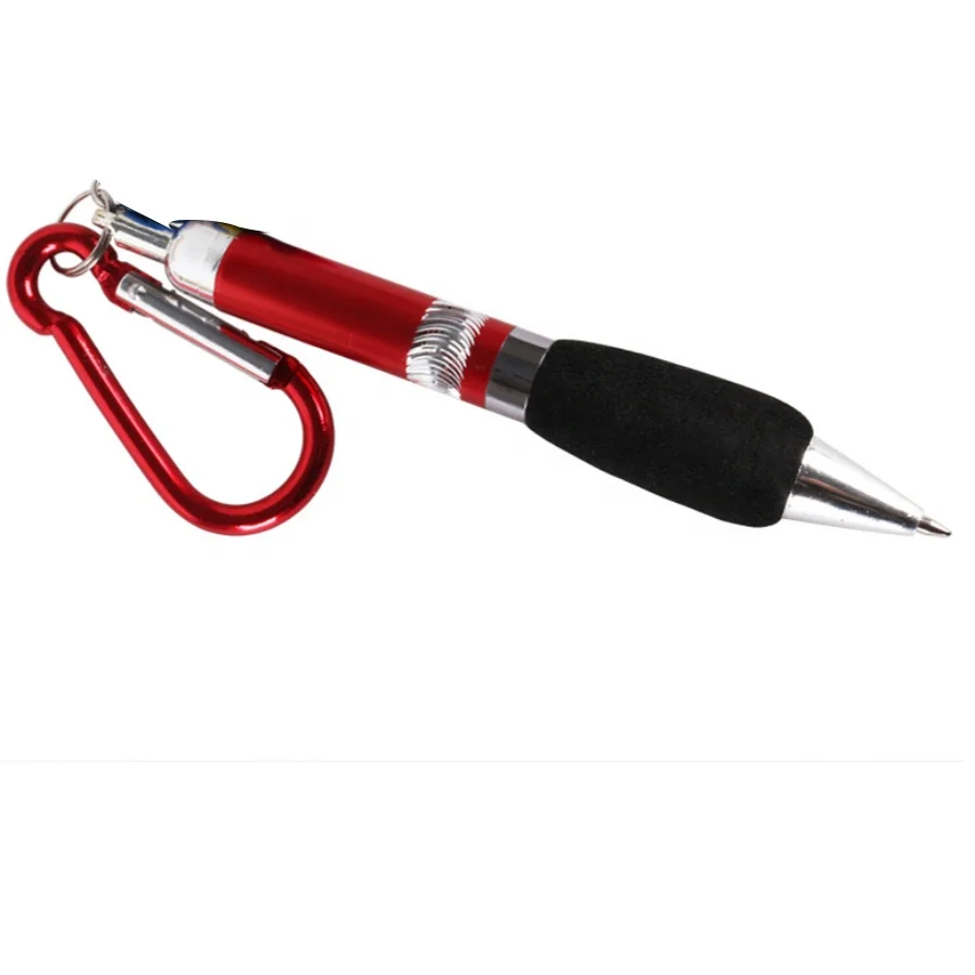 Custom logo  metal ball pen Multi-Functional Pen sponge holder ballpoint pen with carabiner