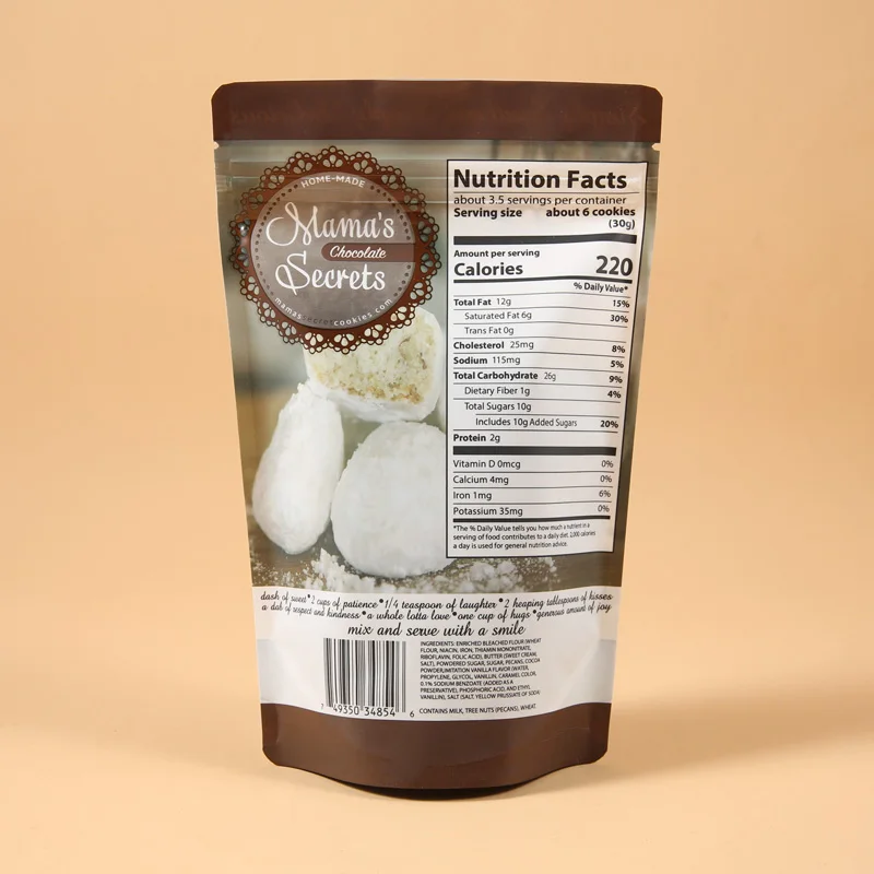 Laminated material stand up pouch food grade plastic bag with own logo printing Stand up zipper pouch Recycled Materials