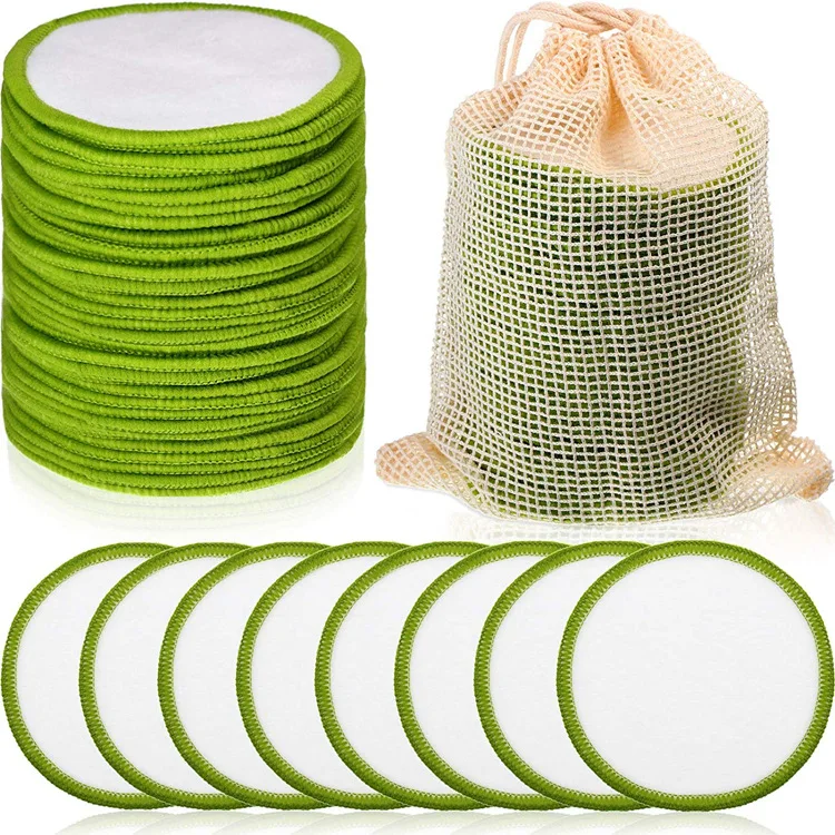 Washable Eco friendly Natural Reusable Facial Face Cleansing Cotton Rounds Bamboo Organic Makeup Remover Pads for Women