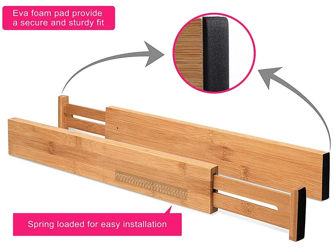 
Adjustable Drawer Expandable Organizer Kitchen Bamboo Drawer Dividers Organizer 